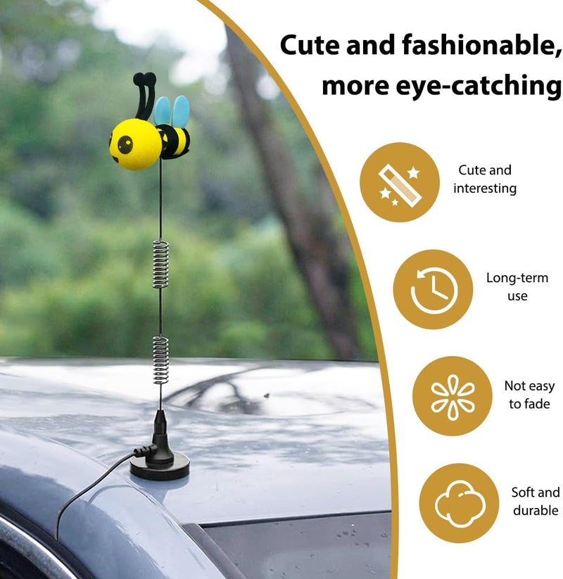 FSTURIOS Bee Car Antenna Topper, Happy Smiley Bee Antenna Ball Funny Automotive Roof Decoration, Cute Bumble Bee Aerial Ball Toppers Lovely Auto Accessory for Most Vehicles (Blue, Big Eyes) - Image 4